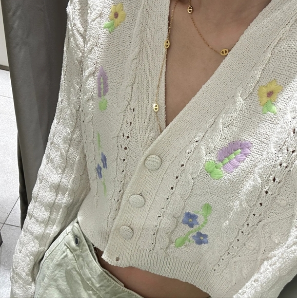 NWT Zara Floral Embroidered Cropped Knit Cardigan - 4331/082 - Picture 9 of 10
